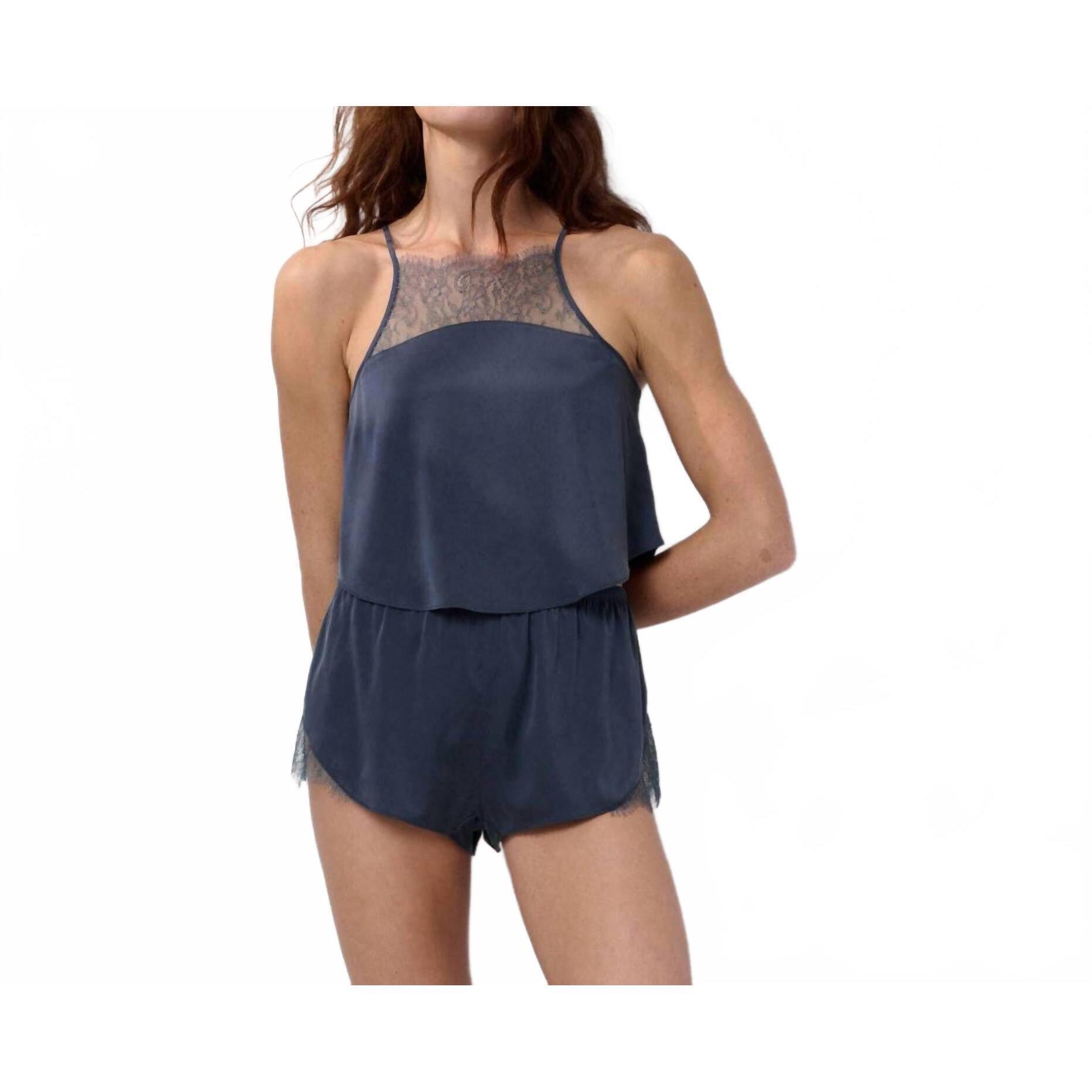 New Lunya Women's Washable Silk Lace Cami Short Set In Deep Blue